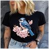 Unisex Womens Cotton  Bluebacked Raven Print Tshirt Loose Round Neck Casual Short Sleeve Fashion Top  Clothing Summer