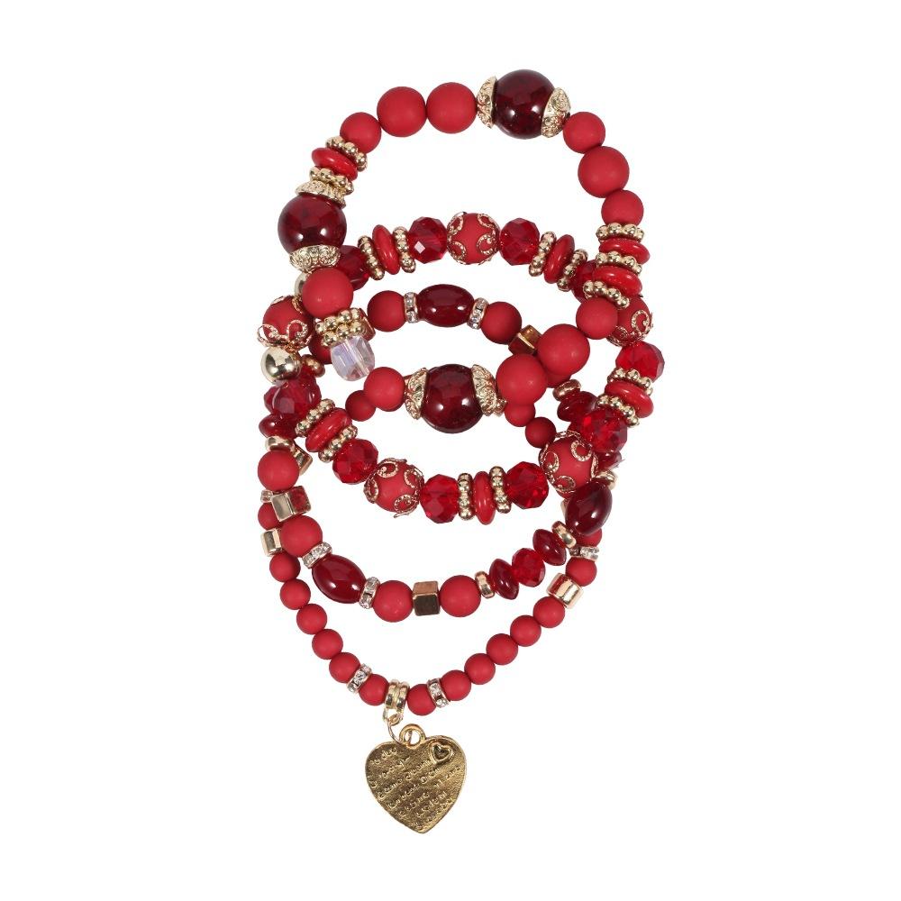 4pcs/set Boho Crystal Beads Chain Bracelet For Women Vintage Heart Elastic Bangle Female Party Jewelry Accessories