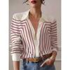 Fashion Luxury Women's Shirts Tops Texture Striped Print Women's Shirts Spring New Long Sleeve Women Business Office Shirt