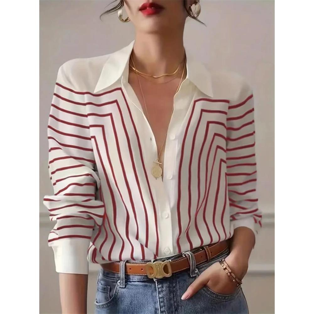 Fashion Luxury Women's Shirts Tops Texture Striped Print Women's Shirts Spring New Long Sleeve Women Business Office Shirt