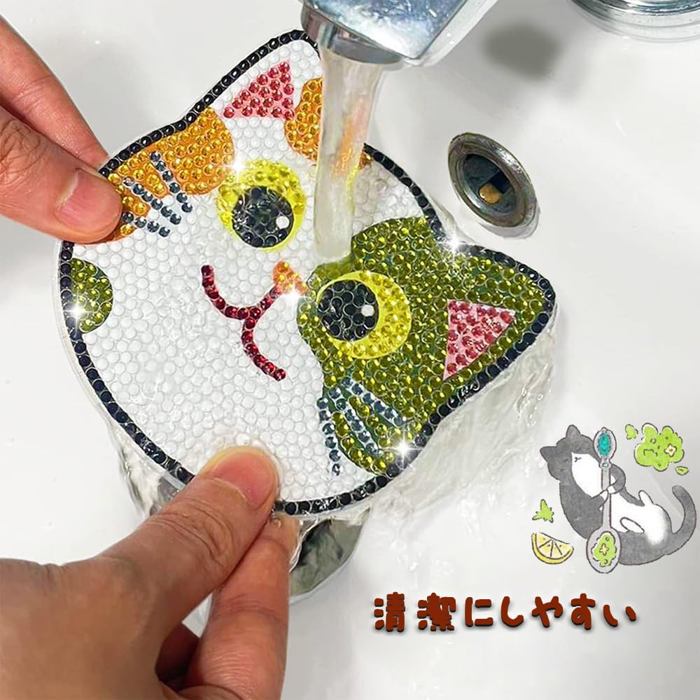 TUDOUZZZ Diamond Art Coasters, DIY 5D Diamond Painting Coasters, 10-Piece Set with Holder, Diamond Craft, Cute Craft Kit, Art Craft Supplies for