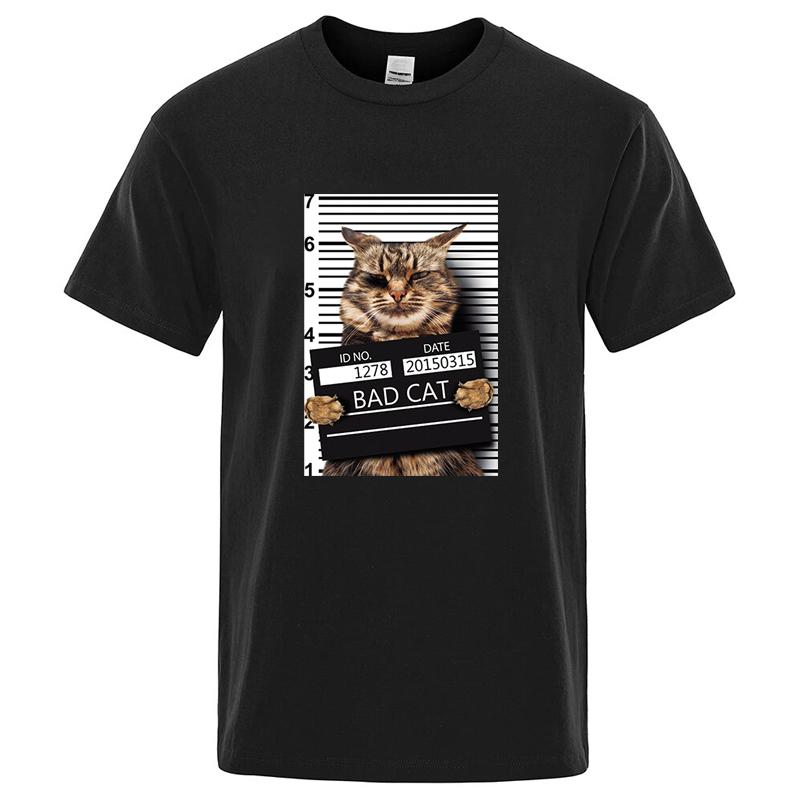 

Summer Men s High Quality T-shirt 100% Cotton Funny Criminal Cat Pattern Printed Casual Cool O-neck T Shirt Loose Male Tees Tops 5XL