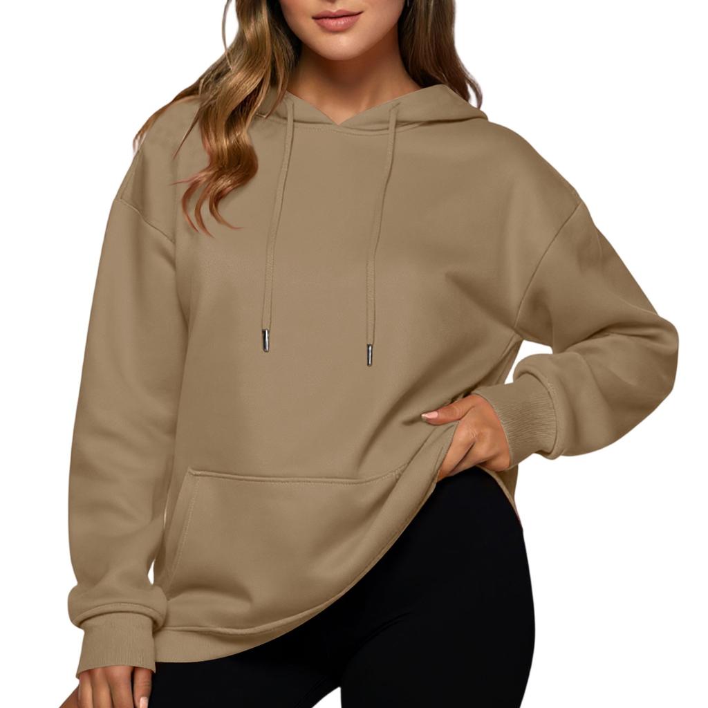 Women's Casual Loose Sports Drop Shoulder Sleeves Smooth Panel Hoodie Sweatshirt