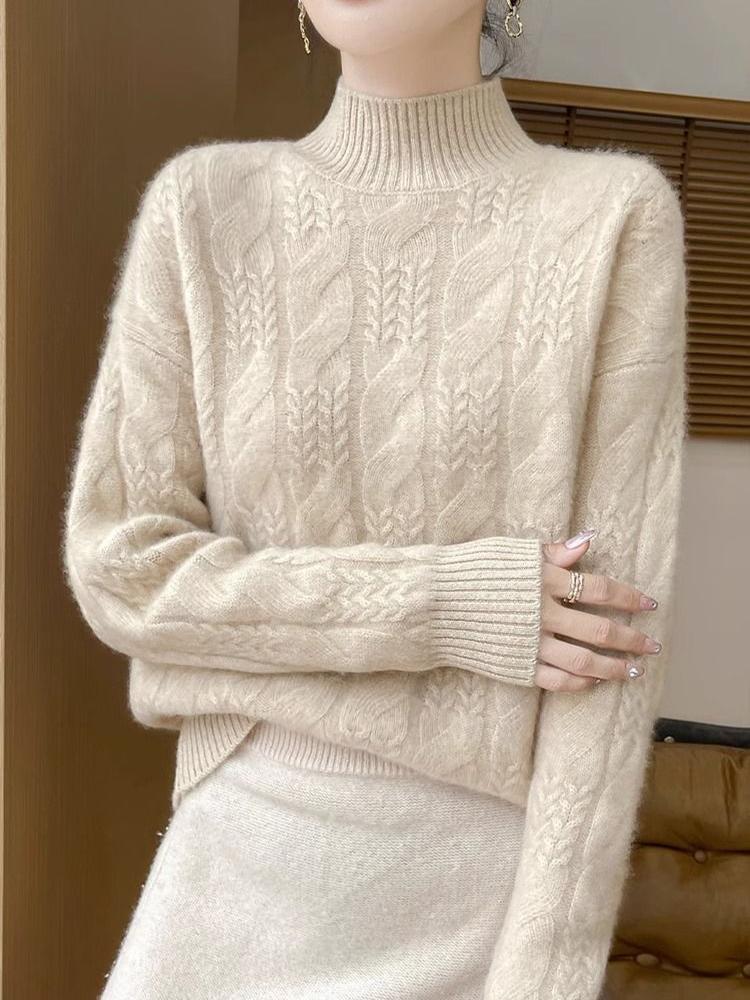Women's Casual Sweater - Soft Thick Half-Turtleneck Long Sleeve Pullover, Loose Fit Solid Color Top with Medium Stretch, All-Season Sweater