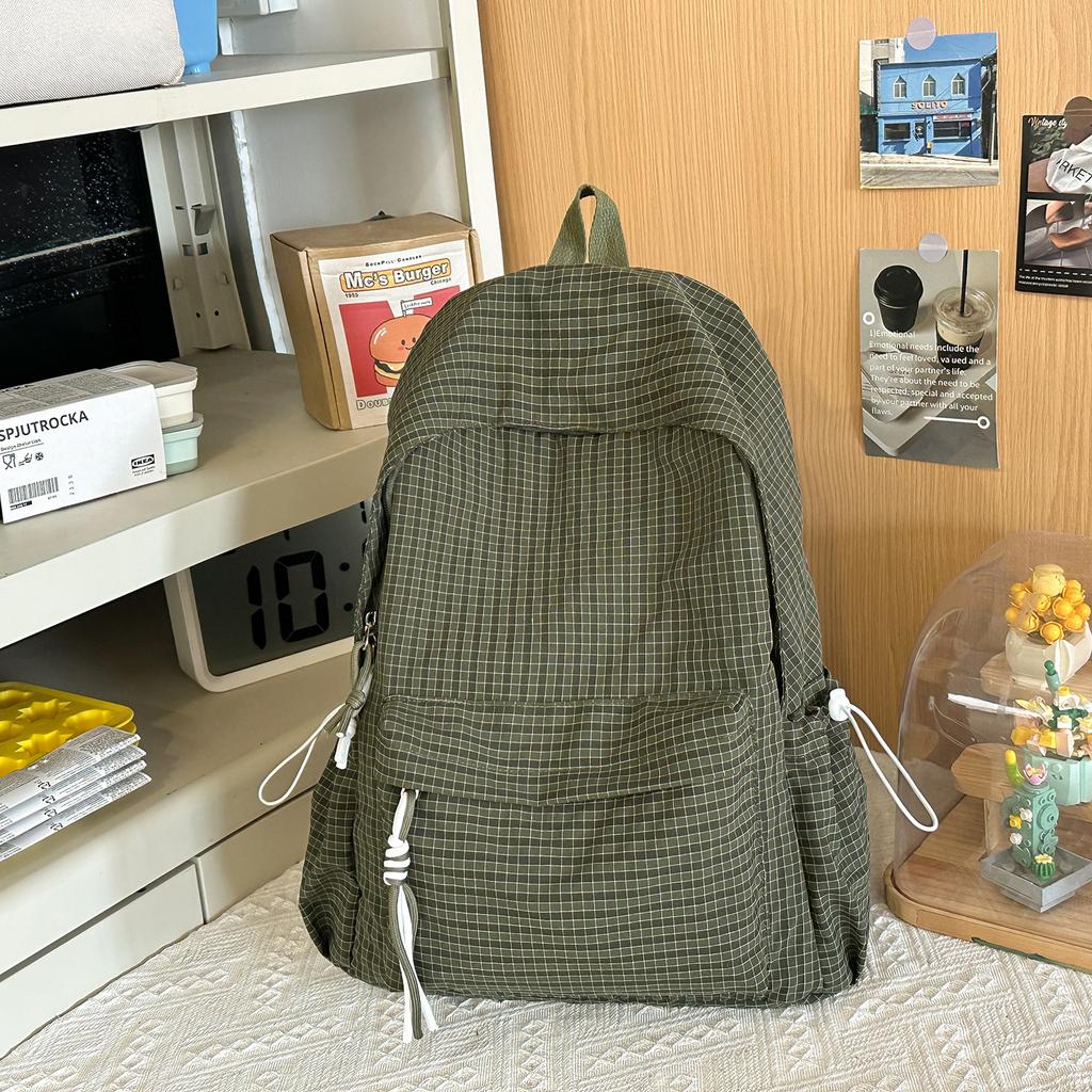 Schultasche Campus Schultasche Damen Koreanische Ausgabe ins Einfacher Karierter Rucksack Highschool-Schüler Große Kapazität Freizeit Reise Rucksack