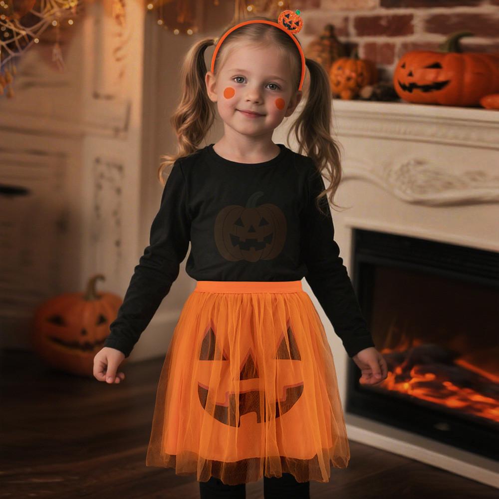 Halloween Ghost Face Pumpkin Veil Dress And Headband Set For Cosplay Dress Up Kids And Adults