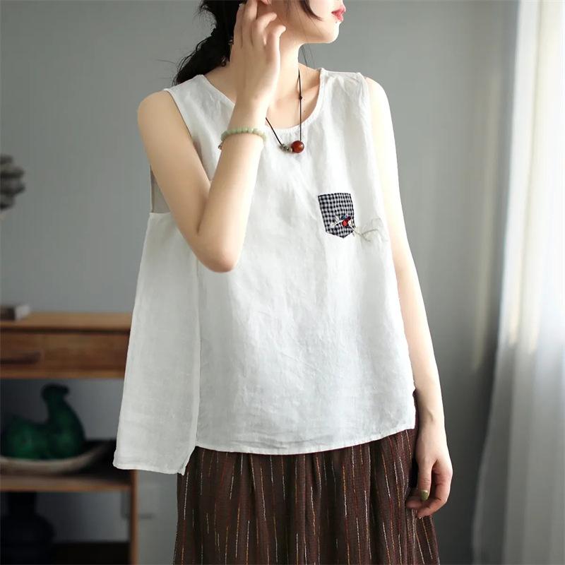 Women Summer Tank  Embroidery Sleeveless Summer Blouse Casual Loose Vests