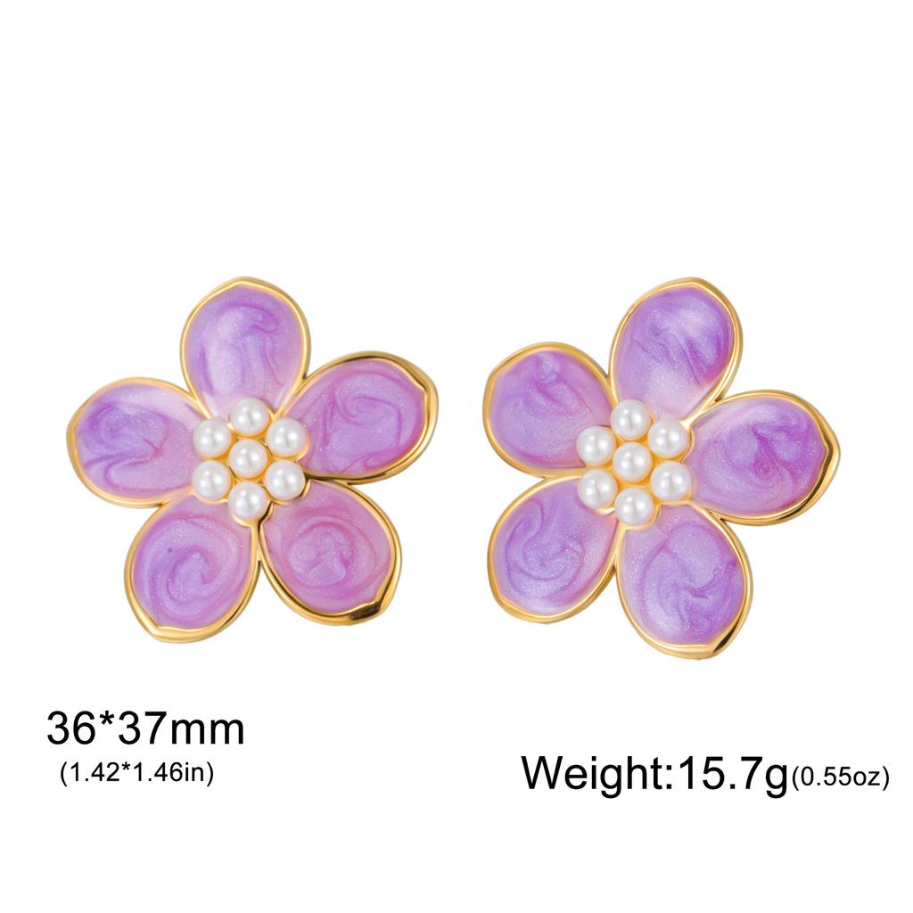 Enamel Flower Imitation Pearl Stud Earrings Waterproof Earrings for Women Jewelry Piercing Earrings Birthday Party Gift 2026