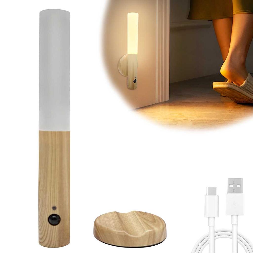 Imitation Wood Art Light Human Body Induction Small LED Night Light USB Charging Hallway Induction Light Closet Induction