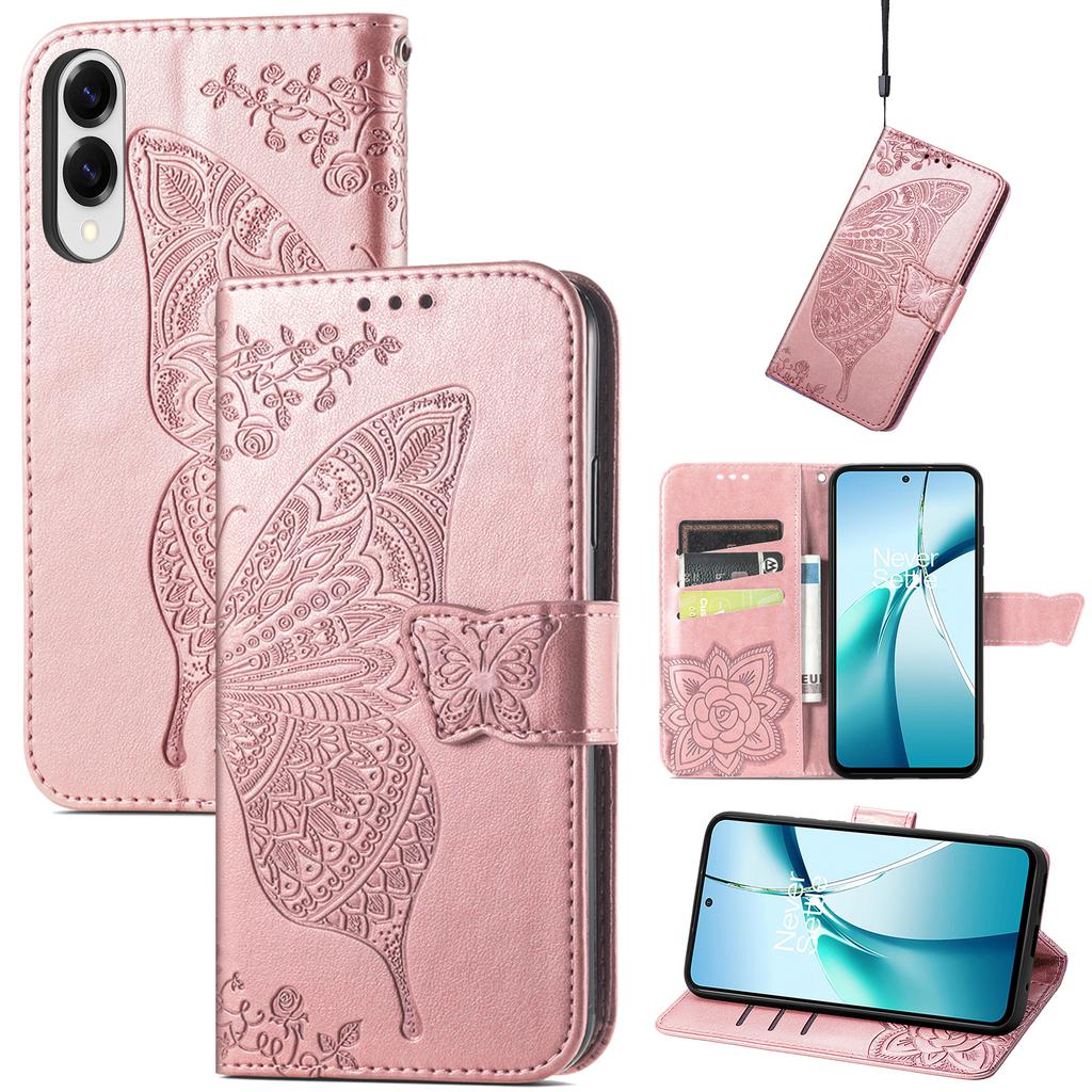 For Samsung Galaxy S25 Edge Case with Strap Butterfly Pattern PU Leather Wallet Phone Cover
