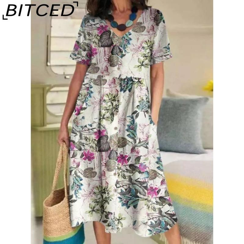 

BITCED женские модные летние весенние однотонные повседневные платья с коротким рукавом и v-образным вырезом и высокой талией XXXXXL фиолетовый