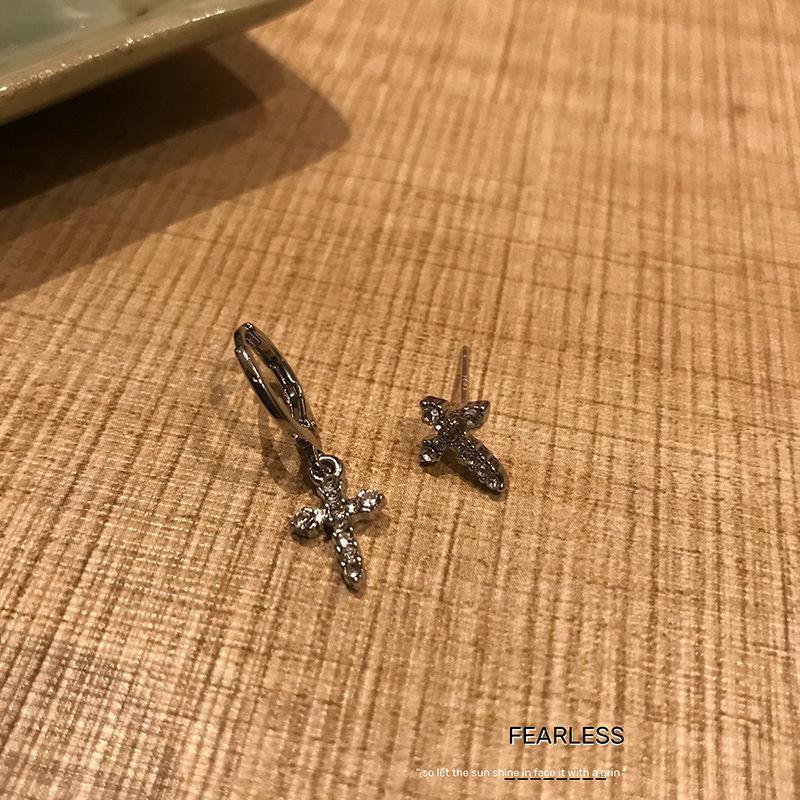 Korean Punk Style Asymmetrical Cross Stud Earrings for Women