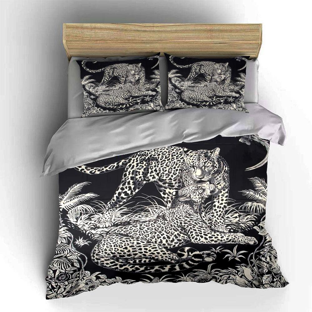Leopard Jungle Print Set Bedding Duvet Cover Set Duvet Cover Pillowcases  (1*Duvet Cover 2*Pillowcases, without duvet insert)