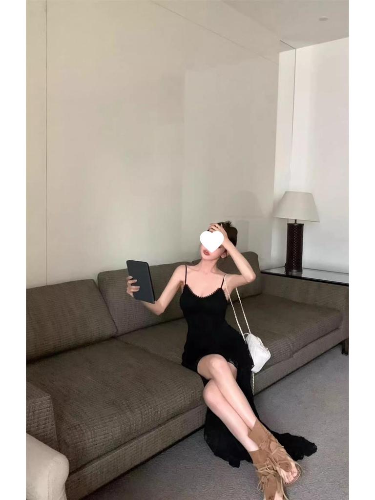 Elegant Women's Lace Ruffle Camisole Dress with Irregular Skirt and Slimming Waist-A-Line Design