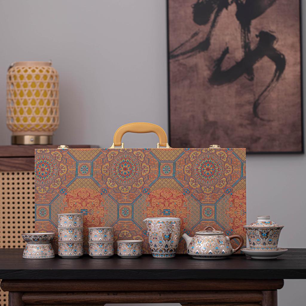 Ru Kiln Dunhuang Baoxiang One-pot Six-cup Tea Set Set for Customers, Business Gifts for Employees, and As Souvenirs