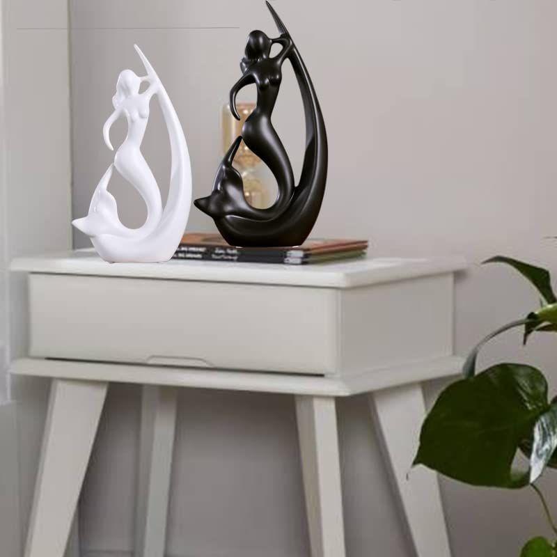 Mermaid Shape Ceramic Home Decor Statues - (Set of 2, Black & White)