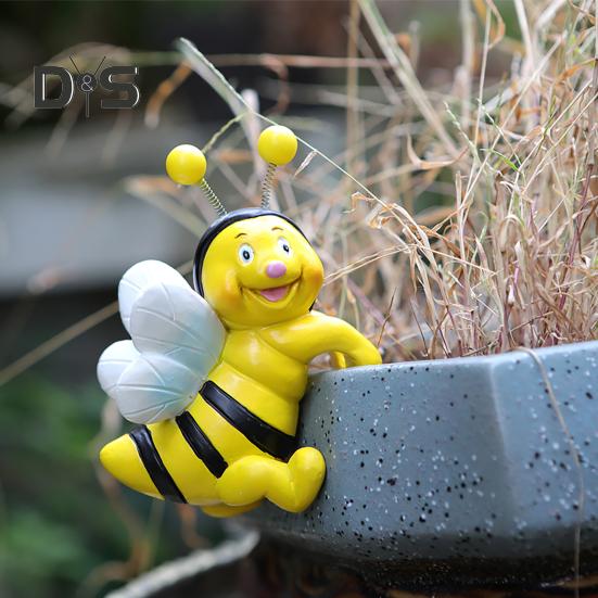 2 Pcs Bee Planter Ornament Hanging Bee Sculpture Resin Cartoon Honeybee Figurine for Potted Plants Flower Pot Edge Decor