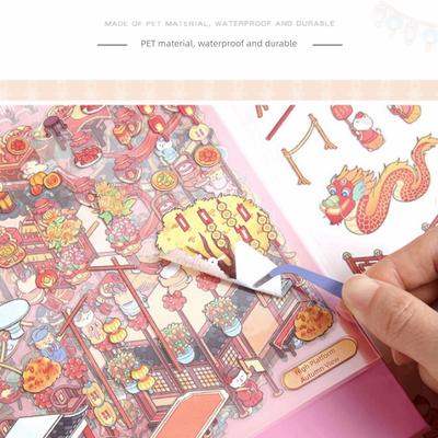 40 Sheets 3D Landscape Stickers Chinese Style Ancient Scene Decorative Stickers Town Series Kawaii Sticker Collection