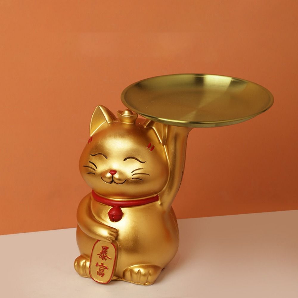 

Cartoon Lucky Cat Ornaments Large capacity Resin Storage Rack Durable Cat Statue Office білий
