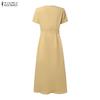 ZANZEA Women Square Collar Casual Short Sleeve Elegant Long Dress