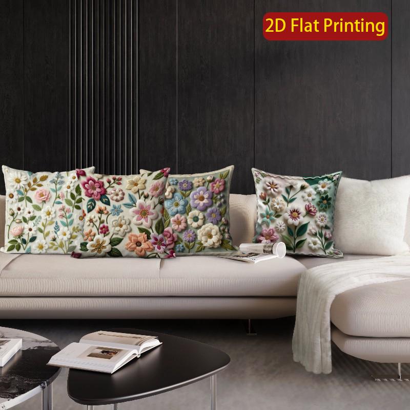 2D Vintage 3D Embroidered Floral Throw Pillow Covers Pattern Cushion Cover Suitable For Sofa Bedroom Car Pillow Cover
