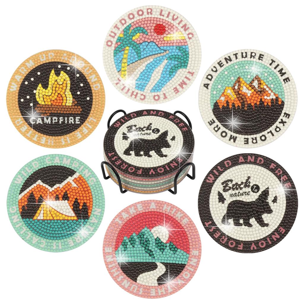 TEMLUM Diamond Art Coaster Kit, Diamond Bead Painting Kit, DIY Handmade 5D Mosaic Art Diamond Painting, 6-Piece Set, Beginner Decorative Gift