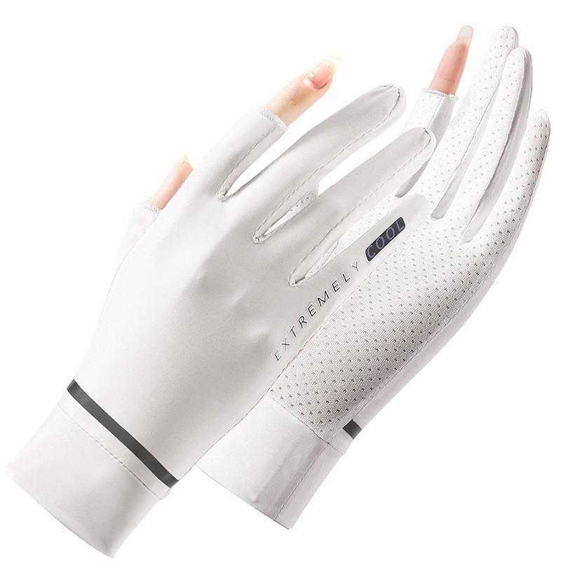Sunscreen Gloves for Women's UV Anti Icing Silk Full Finger Touch Screen Gloves Thin Driving and Cycling Fishing Finger Leaking Gloves