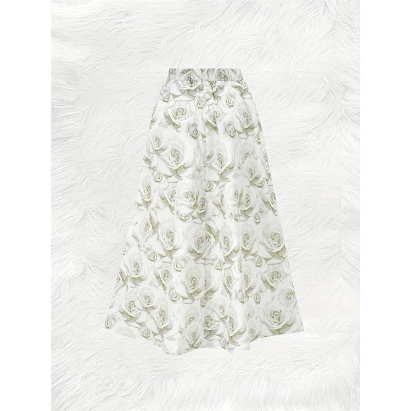 Printed Design Four Seasons Leisure Style White Rose Pattern Printed Skirt Half Skirt