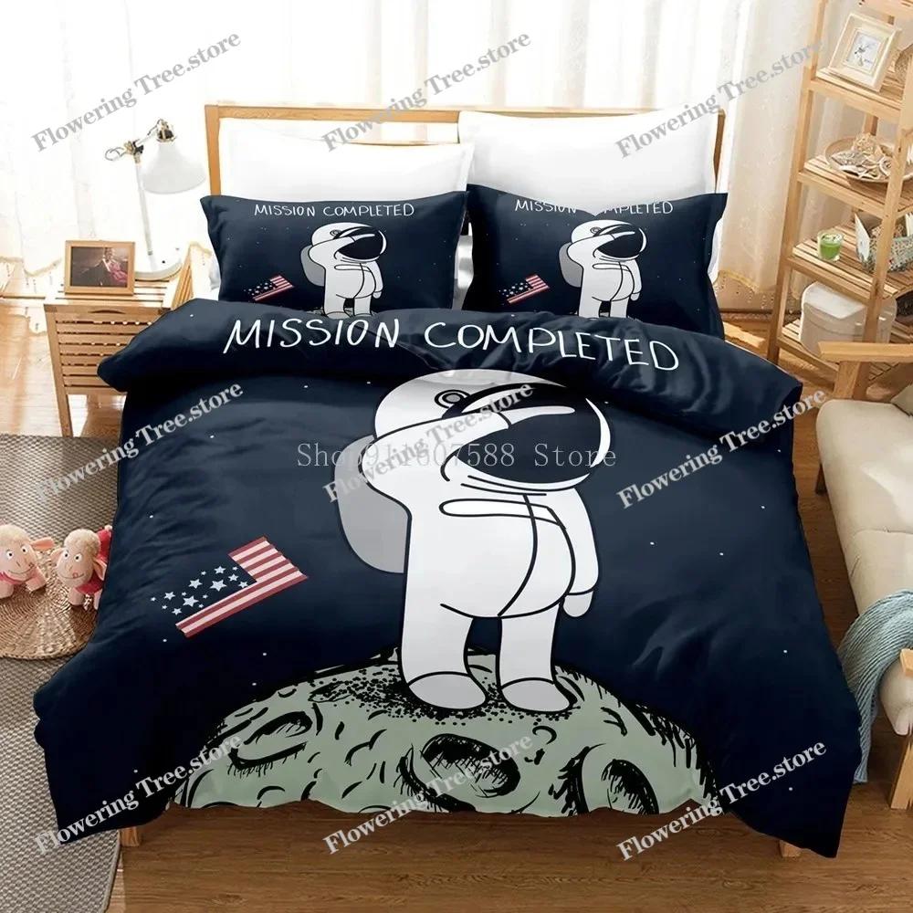 Cartoon Astronaut Outer Space Bedding Set Fashion Boys Home Bed Linen Set Microfiber Duvet Cover Set With Pillowcase