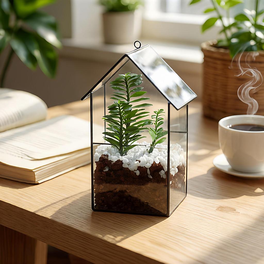 Geometric Glass Terrarium: Modern Succulent Planter & Home Decor for Coffee Shop Ornaments
