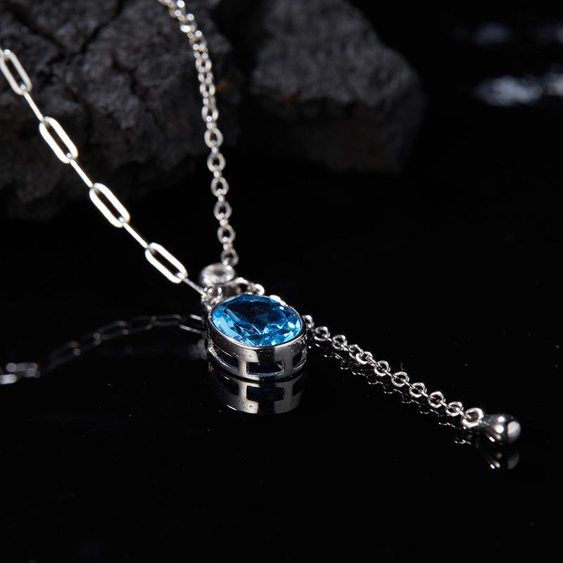 S925 Sterling Silver Natural Topaz Pendant Colored Treasure Necklace Women'S Small Premium Sense Exquisite Versatile Light Luxury Clavicle Neck Chain
