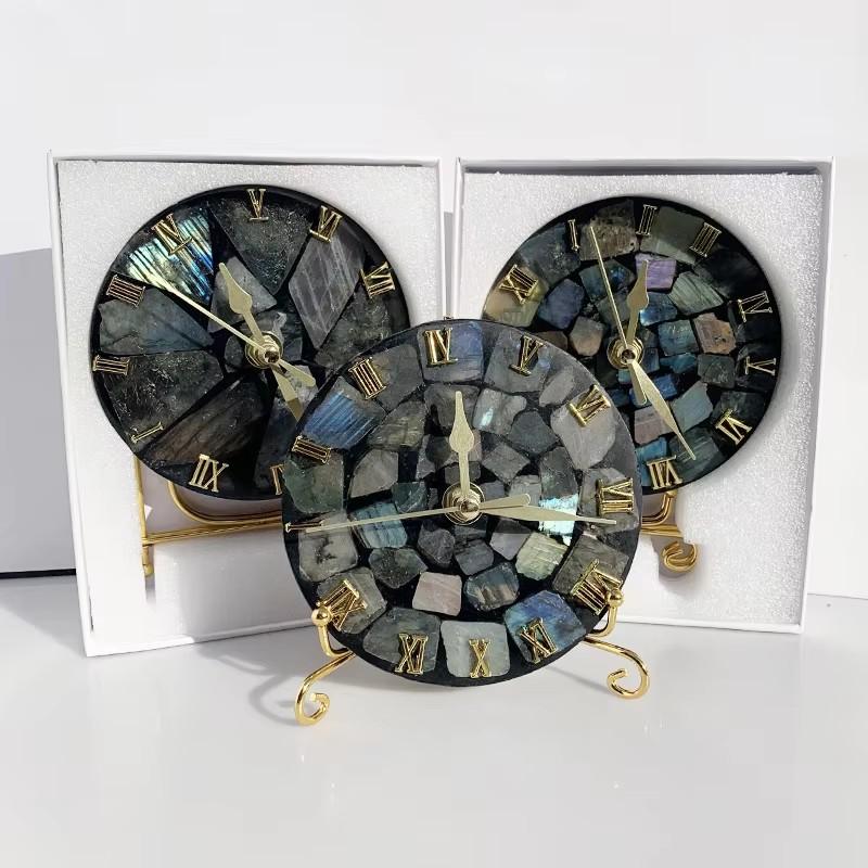 Handmade Natural Labradorite Slices Desk Clock Stone Digital Clock Bell for Decoration (Natural,One Size) естественный