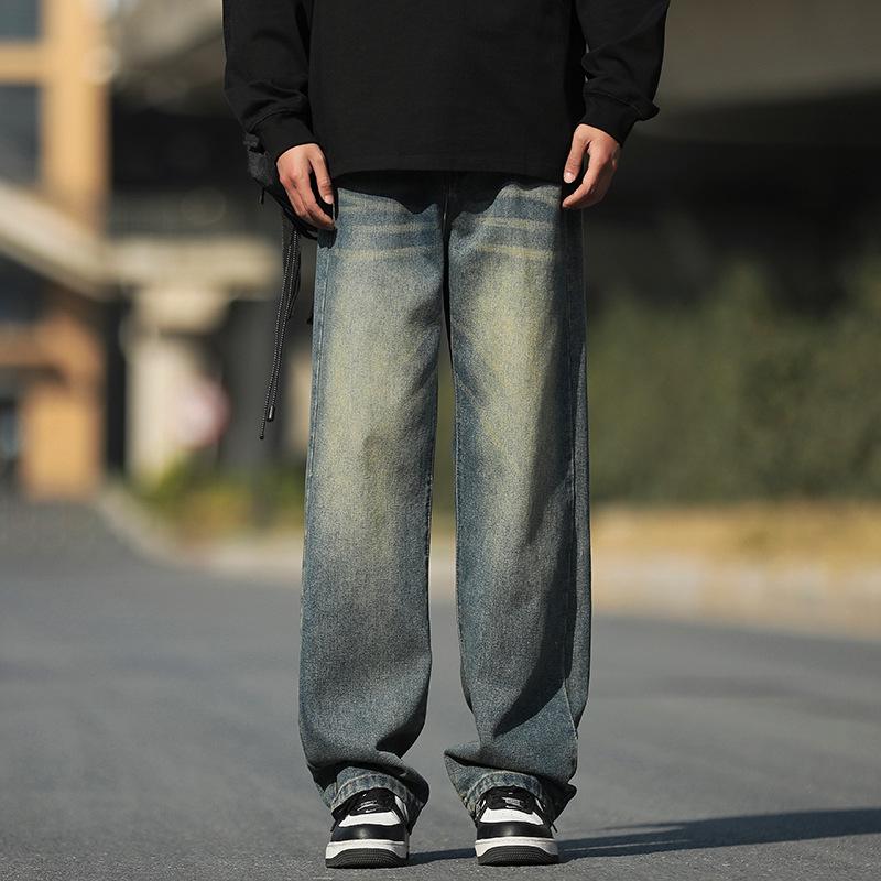 Yadu Four Seasons Retro Denim Loose Straight-Leg Jeans Unisex Casual Pants 526