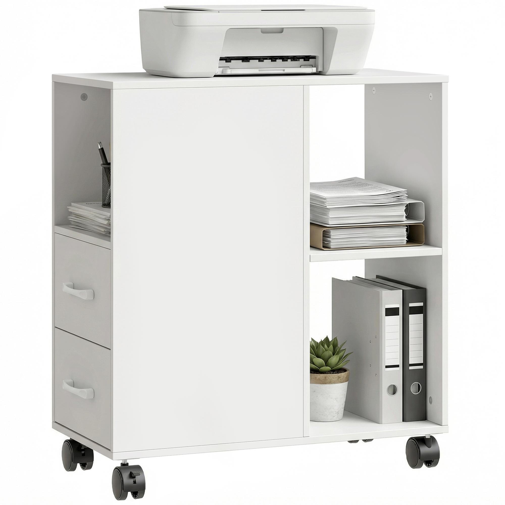 Narrow Mobile Printer Table with Wheels