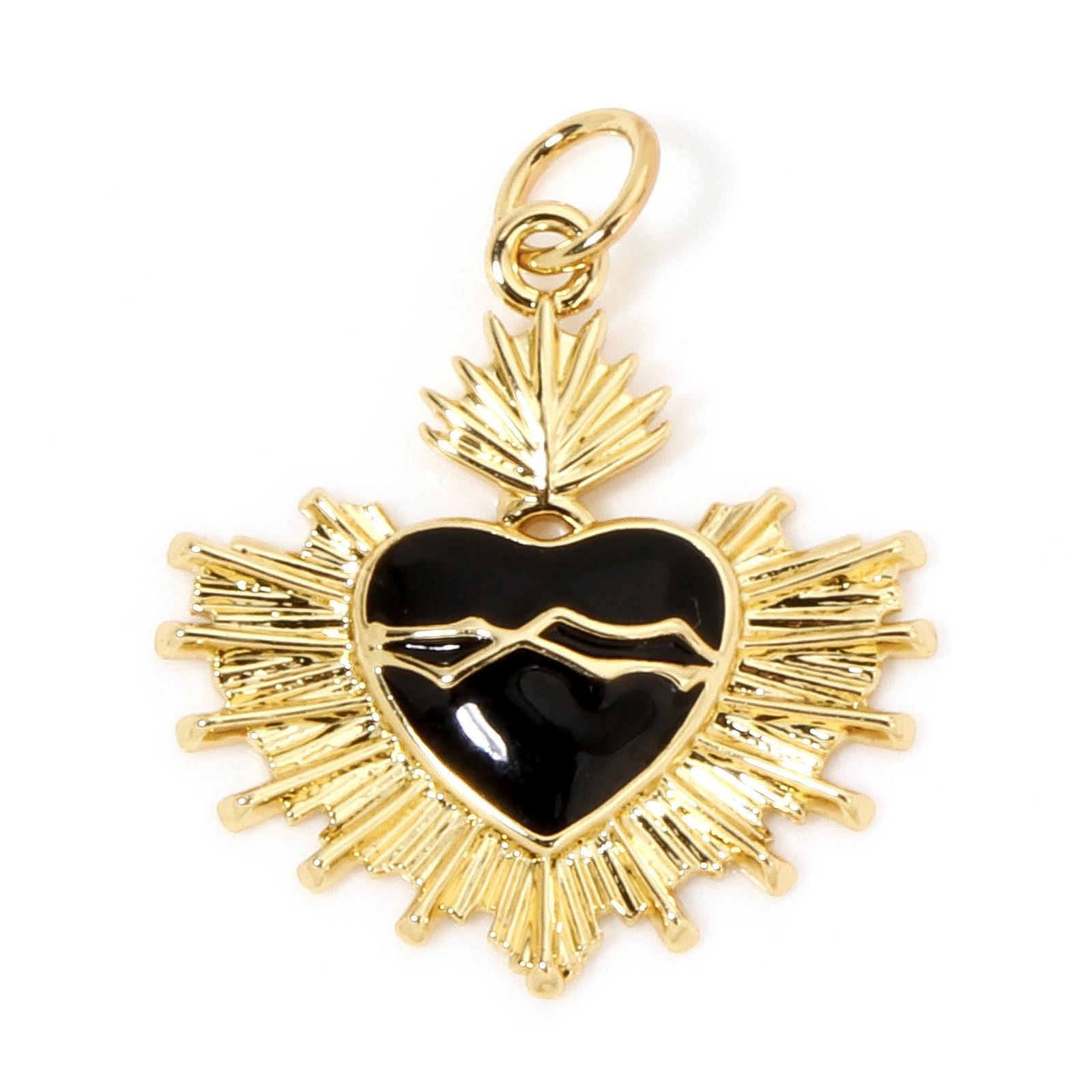 

1 Piece 18K Gold Plated Multicolor Ex Voto Heart Enamel Pendants Brass Religious Heart Charms for Necklace Making 24mm x 20mm