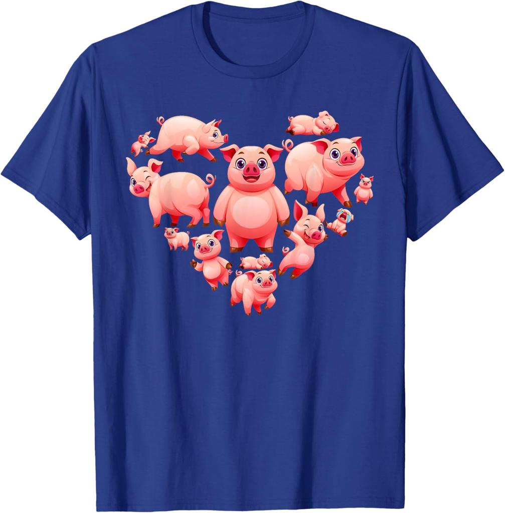 Pigs Heart Shape Cute Love Hog Swine Graphic T-Shirt Cotton Casual Short Sleeve Tee
