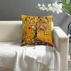 1Pc Gustav Klimt Inspires Tree Life And Floral Pillowcase - Golden Leaf Background, Vivid Single-Sided Printing, Zipper Closed