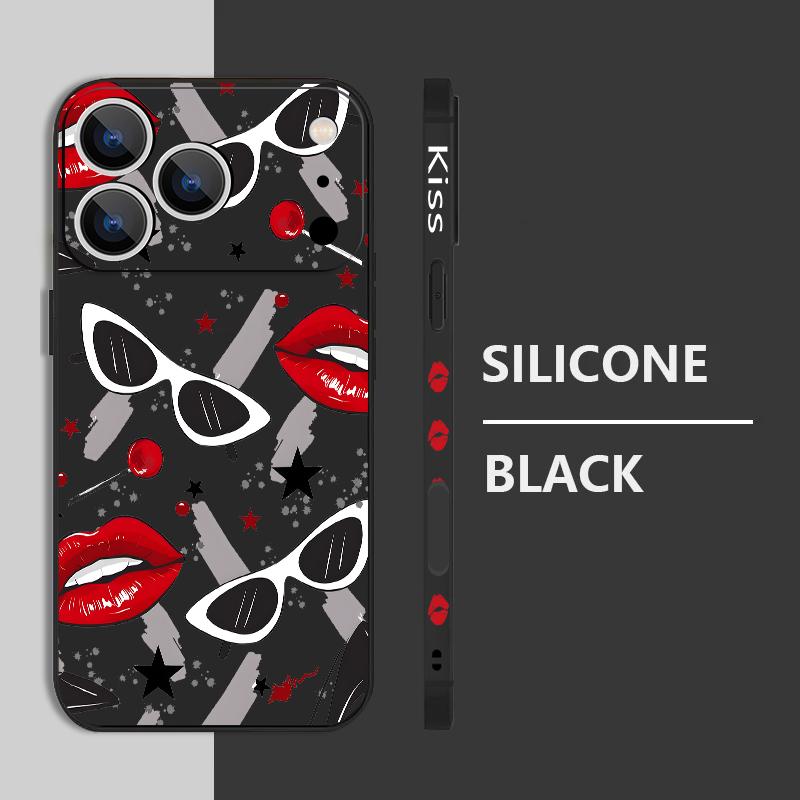 Custodia con Laccetto e Fantasia Baci Labbra per iPhone 17 Pro Max Funda iPhone 16 15 14 13 Pro Max 11 16E 17E Cover Morbida in Silicone