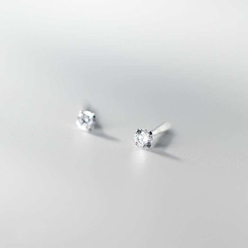 Tiny Round Crystal Stud Earrings Claw Design 925 Silver Piercing Jewelry for Women Simple CZ Zircon Earring Female Gift