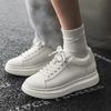 Fashion New Men's Designer White Genuine Leather Invisible Platform Height Increasing Shoes Male Causal Flats Moccasins Walking Sneakers