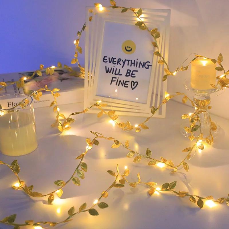 Battery Operated LED Golden Leaf String Lights 2 5 10M Indoor Christmas Party Home Decorative Lighting For Festivals