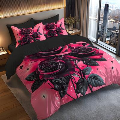 Rosen Bettwäsche Set 3D Gedrucktes Bettbezug Set Hautfreundlich Einzel Doppelgröße Schlafzimmer Dekor Bettbezug Set Frohe Halloween Geschenke