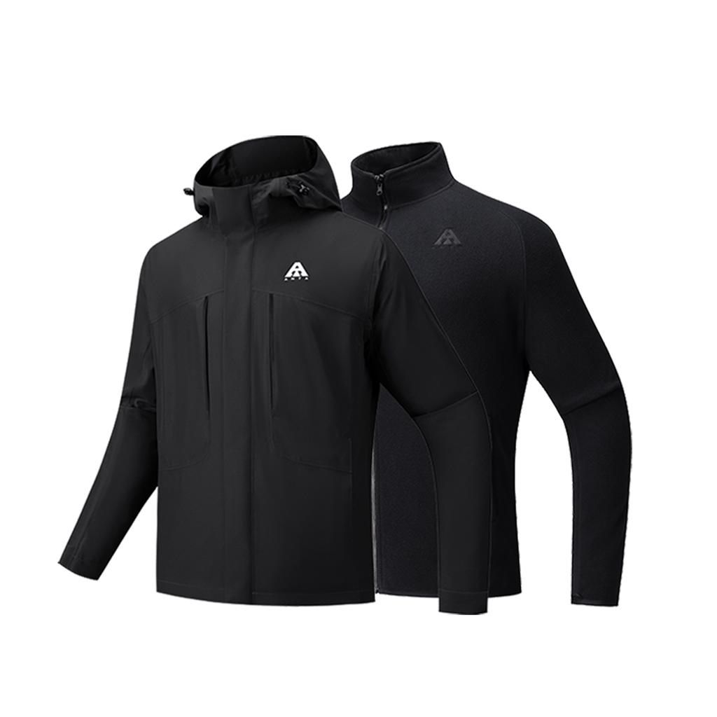 Anta Water Shell Earth Shell Outdoors Series 3 In 1 Jacket Hiking Climbing Suit Waterproof Windproof Jacket Men Jacket Basic-Black 952546601-5