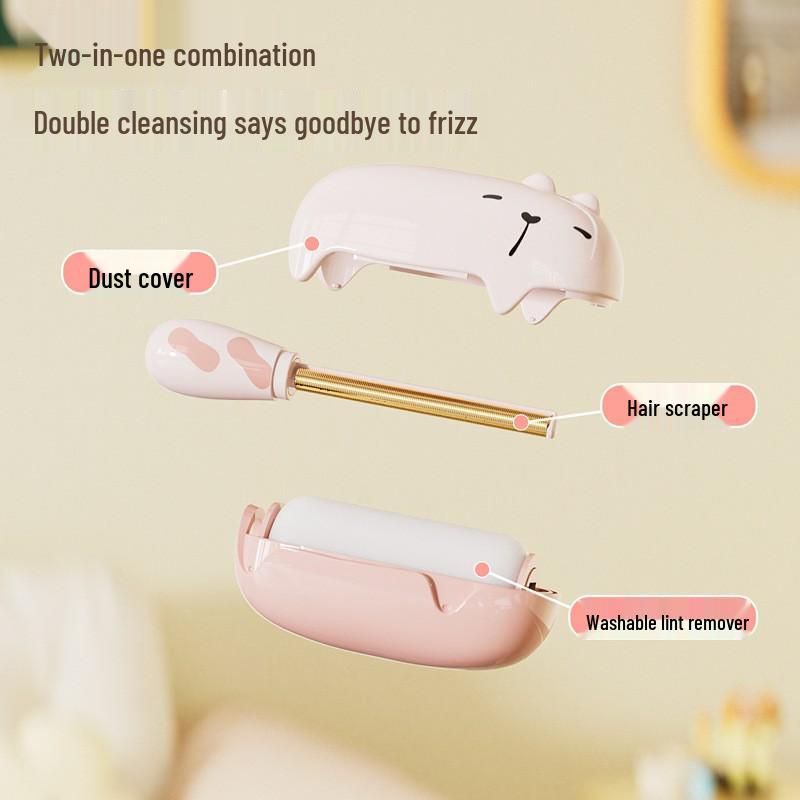 Portable 2-in-1 Washable Lint Roller & Scraper for Travel - Sleepy Bear Edition