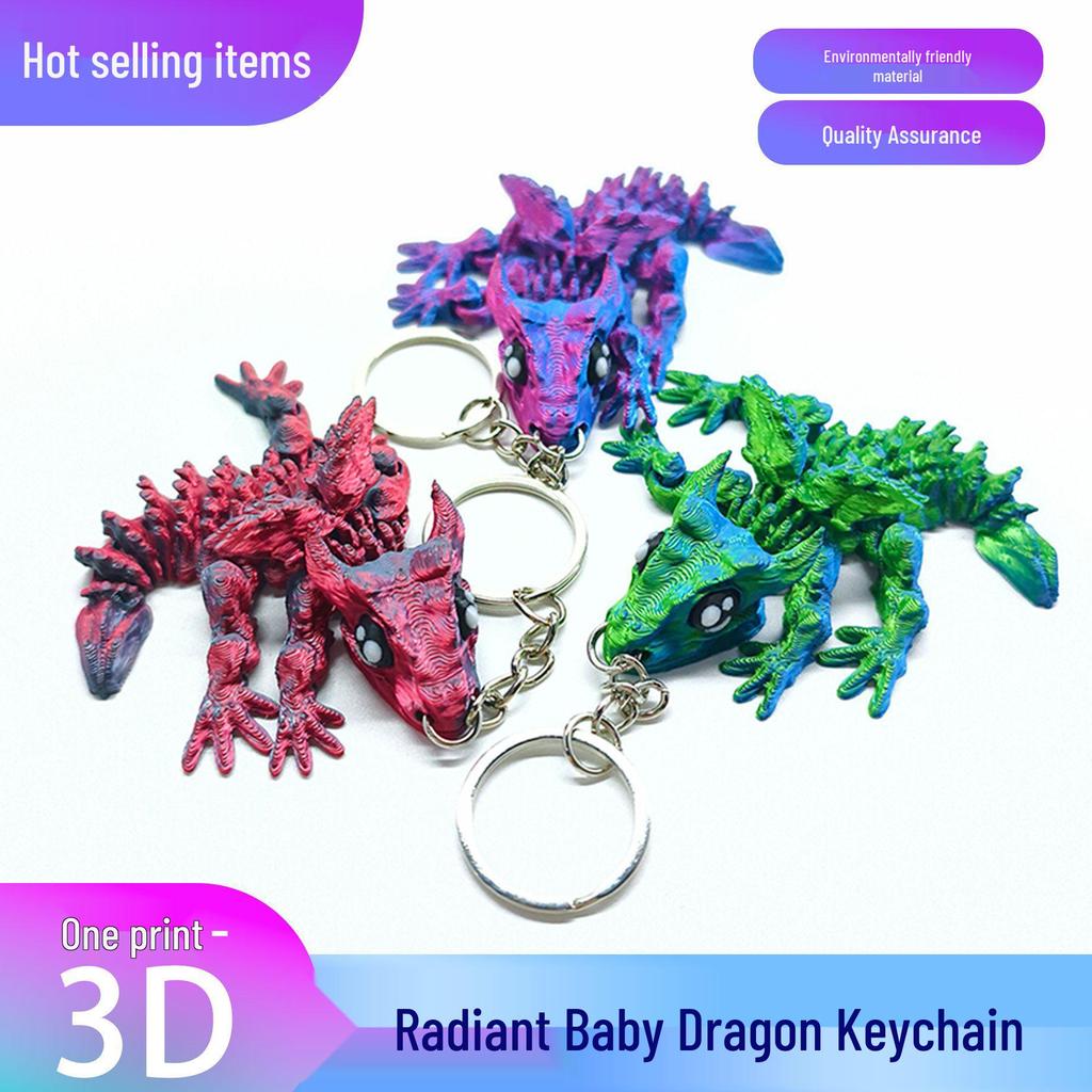 Articulated 3D Printed Baby Dragon Keychain: Shining Decompression Toy & Handicraft Gift Ornament