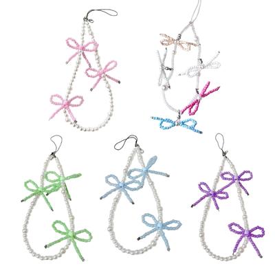  Porte-clés coloré Fait main Perles Papillon Chaîne de téléphone Unique et élégant Porte-clés Nœud Décoration Portefeuille Appareil photo