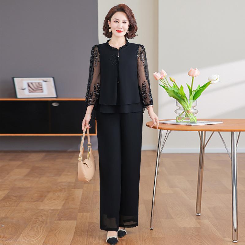 

Spring Summer Slimming Loose Fit Two Piece Set Elegant Middle Aged Elderly Women s Fashionable Mommy Outfit Pants S