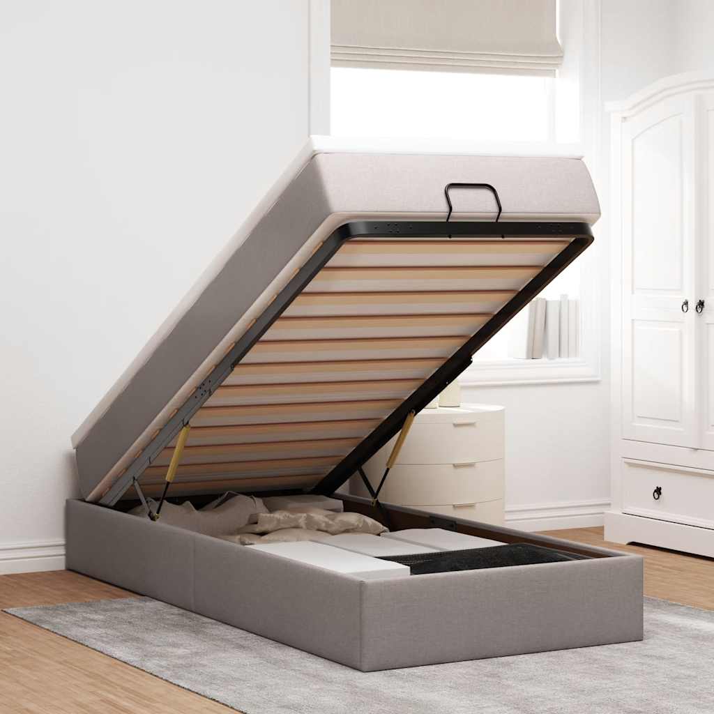 Ottoman Bed with Mattress Taupe 100x200 Cm Fabric