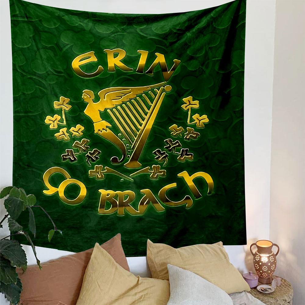 Erin Go Bragh Irish Art Tapestry Wall Hanging, Celtic Clover Poster, Irish Wall Decor for Bedroom Living Room Dorm