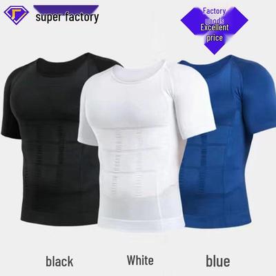 140D Nylon Men's Body Shaper Compression Top - Slimming & Shaping Short Sleeve Binder